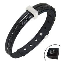 Pulseira de Couro Preto Minimalista Strong e Fecho Strap Plug Ajustável