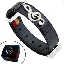 Pulseira de Couro Preto Nota Musical com Fecho STRAP PLUG Ajustável Pulseira de Couro Preto Nota Musical com Fecho STRAP PLUG Ajustável
