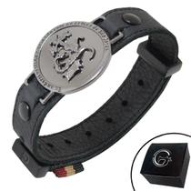 Pulseira de Couro Preto SÃO JORGE com Fecho Strap Plug Ajustável Pulseira de Couro Preto SÃO JORGE com Fecho Strap Plug Ajustável