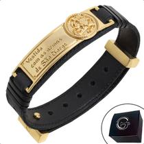 Pulseira de Couro Preto São Jorge com Fecho Strap Plug Ajustável Pulseira de Couro Preto São Jorge com Fecho Strap Plug Ajustável