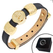 Pulseira de Couro Preto São Miguel Arcanjo PROTEÇÃO com Fecho STRAP PLUG Ajustável Pulseira de Couro Preto São Miguel Arcanjo PROTEÇÃO com Fecho STRAP PLUG Ajustável