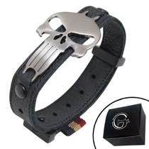 Pulseira de Couro Preto SKULL Onix com Fecho STRAP PLUG Ajustável Pulseira de Couro Preto SKULL Onix com Fecho STRAP PLUG Ajustável