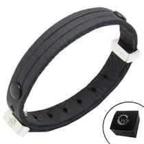 Pulseira de Couro Preto Tiras Triplas com Fecho Strap Plug Ajustável