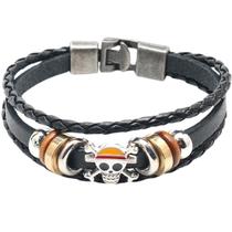 Pulseira De Couro Preto Trançado Caveira One Piece Pulseira De Couro Preto Trançado Caveira One Piece