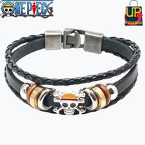 Pulseira De Couro Preto Trançado - One Piece - Caveira do Luffy Pulseira De Couro Preto Trançado - One Piece - Caveira do Luffy