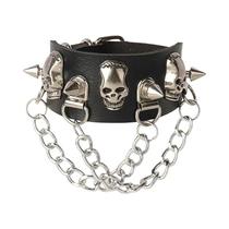 Pulseira De Couro PU Estilo Punk Moda Dos Anos 90 Com Três Fileiras De Espinhos E Studs Quadrados