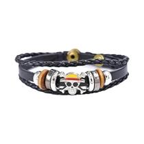 Pulseira De Couro PU Luffy One Piece Cosplay Joia Pirata Chapéu De Palha Presente De Aniversário