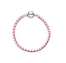Pulseira de Couro Rosa Banhada a Ródio - 18 cm Pulseira de Couro Rosa Banhada a Ródio - 18 cm