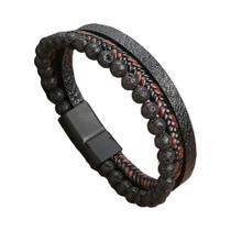 Pulseira De Couro Trançada Com Contas De Olho De Tigre, Estilo Punk Feita À Mão Em Camadas