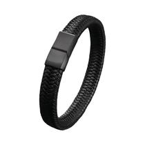 Pulseira De Couro Trançada Preta Para Homens Com Fecho Magnético De Metal, Joia De Negócios Moderna,