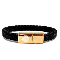 Pulseira de Couro Trançado Preto - Dourado