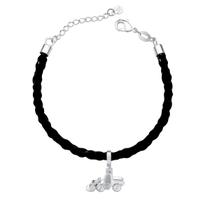 Pulseira de Couro Trator Pá Carregadeira revestimento prateado