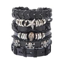 Pulseira De Couro Vintage Gótica Punk Com Estrela E Caveira Para Homens, Joia De Braço Multicamadas Pulseira De Couro Vintage Gótica Punk Com Estrela E Caveira Para Homens, Joia De Braço Multicamadas