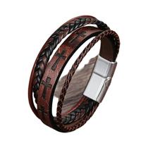 Pulseira De Couro Vintage Masculina Com Fivela Magnética De Metal Punk Joias De Moda
