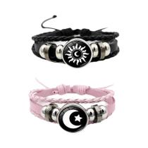 Pulseira De Couro Vintage Unissex Feita À Mão Com Contas Múltiplas Sol E Lua Luminosas