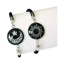 Pulseira De Couro Vintage Unissex Feita À Mão Com Joia Do Tempo Multicor Com Sol E Lua Luminosa