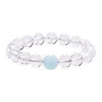 Pulseira de cristal branco natural de 10 mm com pérolas de água-marinha Pulseira de cristal branco natural de 10 mm com pérolas de água-marinha
