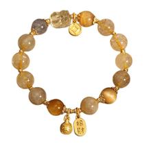 Pulseira de cristal de quartzo rutilado natural para mulheres de 10 mm Pulseira de cristal de quartzo rutilado natural para mulheres de 10 mm