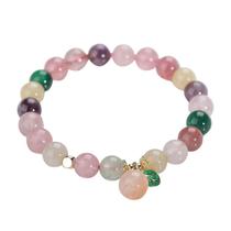 Pulseira de cristal rosa natural e quartzo de morango para mulheres