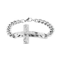 Pulseira De Crucifixo De Jesus Em Aço Inoxidável Para Homens, Joia Religiosa Punk Com Corrente