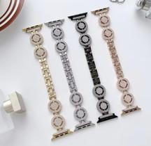 Pulseira de Diamante Ultra Luxo Cor Prata Compatível apple Watch 38Mm 40Mm 41Mm Pedras Brilhante Pulseira Feminina Cor Prata