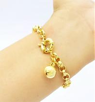 Pulseira De Elos Portugueses 8mm Pingente Bola Banho De Ouro 18k 3736B Pulseira De Elos Portugueses 8mm Pingente Bola Banho De Ouro 18k 3736B