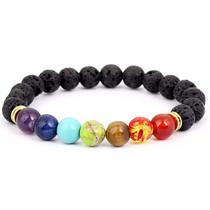 Pulseira de Esfera Lava Vulcânica e 7 Cristais dos Chakras 8mm