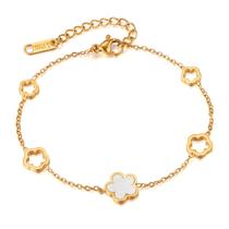 Pulseira de flor de aço inoxidável para mulheres banhada a ouro