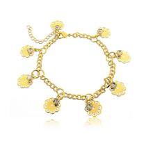 Pulseira De Flores Com Cristais Folheado A Ouro 18k