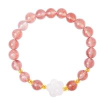 Pulseira de flores em prata 925 com quartzo de morango