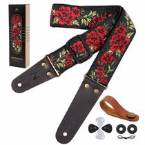 Pulseira de guitarra Nefelibata 2 bordada de algodão com pontas de couro Pulseira de guitarra Nefelibata 2 bordada de algodão com pontas de couro