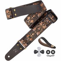 Pulseira de guitarra Nefelibata, 5,1 cm, bordada em jacquard, com pontas de couro