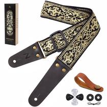 Pulseira de guitarra Nefelibata bordada em algodão com pontas de couro