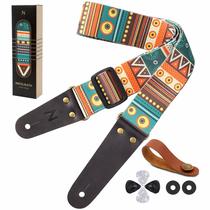 Pulseira de guitarra Nefelibata com estampa de nylon com pontas de couro bovino