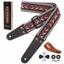 Pulseira de guitarra Nefelibata de algodão vintage com pontas de couro Pulseira de guitarra Nefelibata de algodão vintage com pontas de couro