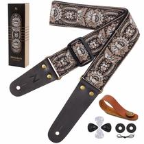 Pulseira de guitarra Nefelibata Vintage em algodão bordado com couro