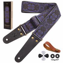 Pulseira de guitarra Nefelibata Vintage em algodão bordado com couro