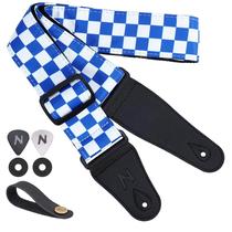 Pulseira de guitarra Nefelibata Wide Double Layer Algodão Azul Xadrez