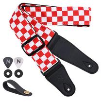 Pulseira de guitarra Nefelibata Wide Double Layer, algodão vermelho, xadrez Pulseira de guitarra Nefelibata Wide Double Layer, algodão vermelho, xadrez