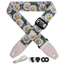 Pulseira de guitarra YIKOKO 5 cm de algodão floral com pontas de couro