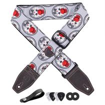 Pulseira de guitarra YIKOKO com estampa de algodão para gato com extremidade de couro com 2 cm de largura