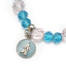 Pulseira de Iemanjá Cristais Medalha Espelho Prata Proteção Orixa Sereia Umbanda Candomblé