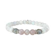 Pulseira De Jade Branco Moonlight Labradorite E Quartzo Rosa Para Calma Espiritual, Novos Inícios,