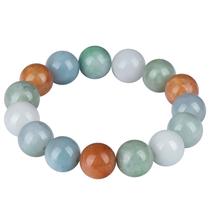 Pulseira de jadeíta birmanesa natural de 13 mm, tricolor, com miçangas, Ice J