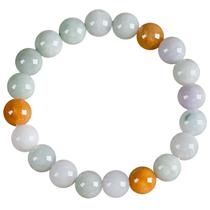 Pulseira de jadeíte birmanesa natural de 10 mm, jade frisado tricolor