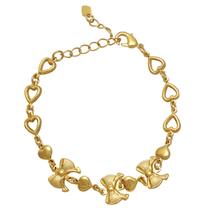 Pulseira de Laço e Coração Vazado Folheada em Ouro 18K Softjoias