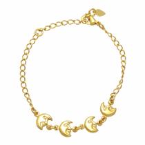 Pulseira de Lua Crescente com Rosto Infantil Folheada Em Ouro 18K Softjoias