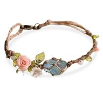 Pulseira De Macramê Ajustável Unissex Com Cristais Naturais De Quartzo Rosa E Água-Marinha, Presente