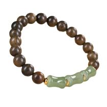 Pulseira de madeira de ágar natural com contas de bambu aventurina de 8 mm Pulseira de madeira de ágar natural com contas de bambu aventurina de 8 mm