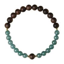 Pulseira de madeira de ágar natural com contas de jade azul de 6 mm de diâmetro
